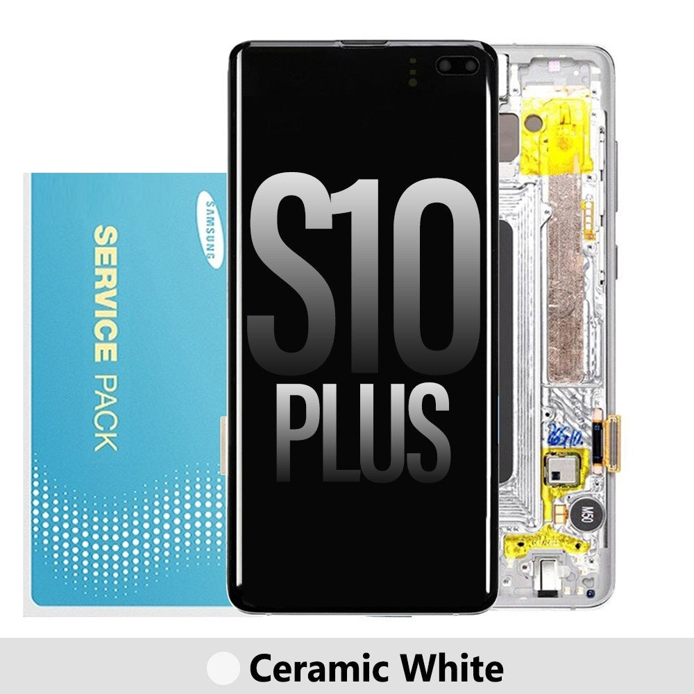 Samsung Galaxy S10 Plus G975F OLED Screen Replacement Digitizer GH82-18849J (Gold)-Ceramic White Samsung Galaxy S10 Plus G975F OLED Screen Replacement Digitizer GH82-18849J (Gold)-Ceramic White
